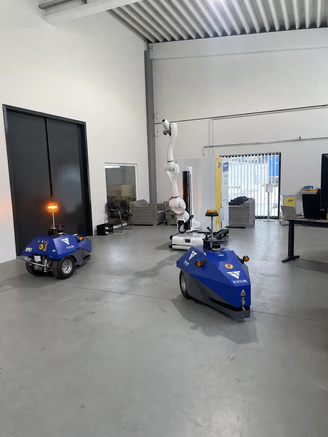 Autonomous mobile robots inside an industrial facility
